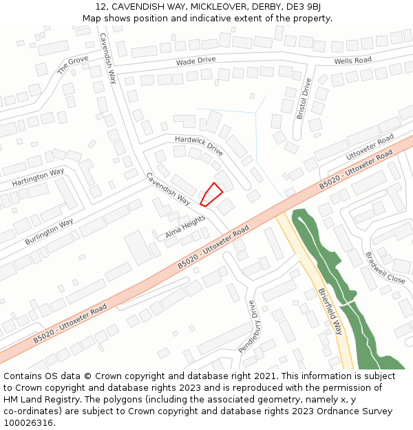 12, CAVENDISH WAY, MICKLEOVER, DERBY, DE3 9BJ: Location map and indicative extent of plot