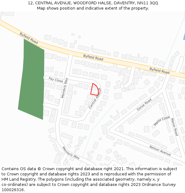 12, CENTRAL AVENUE, WOODFORD HALSE, DAVENTRY, NN11 3QQ: Location map and indicative extent of plot