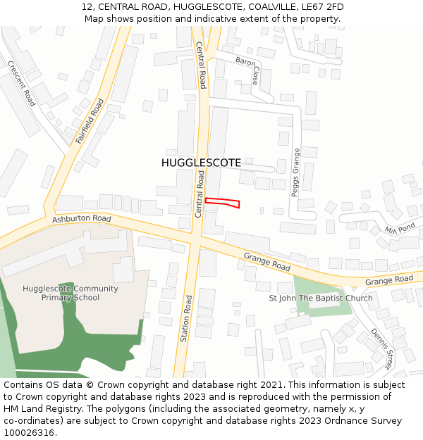 12, CENTRAL ROAD, HUGGLESCOTE, COALVILLE, LE67 2FD: Location map and indicative extent of plot