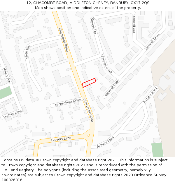 12, CHACOMBE ROAD, MIDDLETON CHENEY, BANBURY, OX17 2QS: Location map and indicative extent of plot