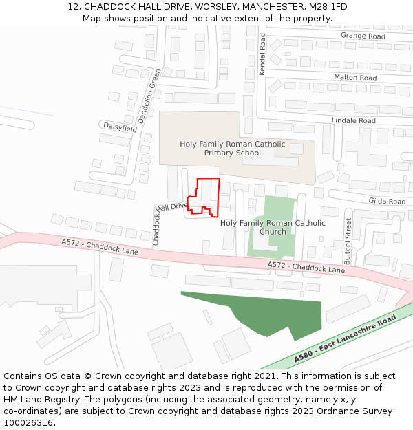 12, CHADDOCK HALL DRIVE, WORSLEY, MANCHESTER, M28 1FD: Location map and indicative extent of plot