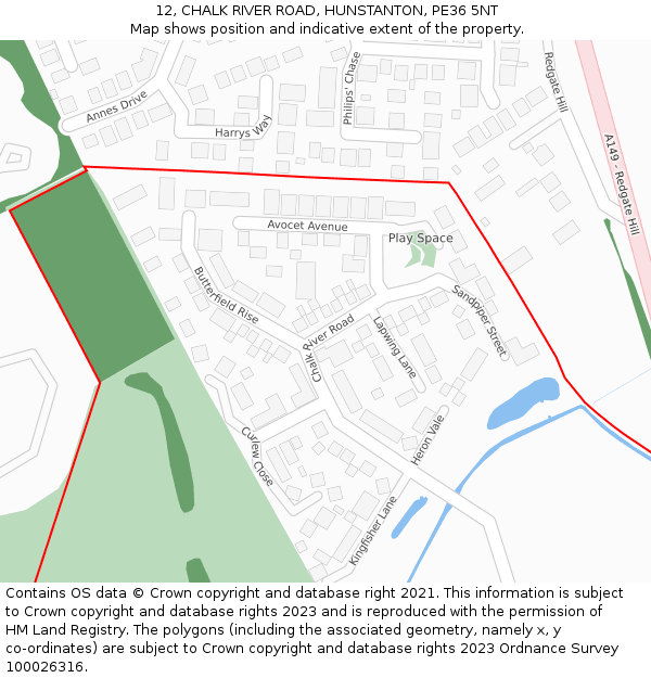 12, CHALK RIVER ROAD, HUNSTANTON, PE36 5NT: Location map and indicative extent of plot
