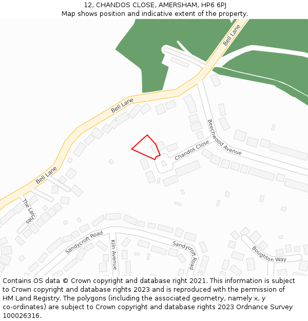 12, CHANDOS CLOSE, AMERSHAM, HP6 6PJ: Location map and indicative extent of plot