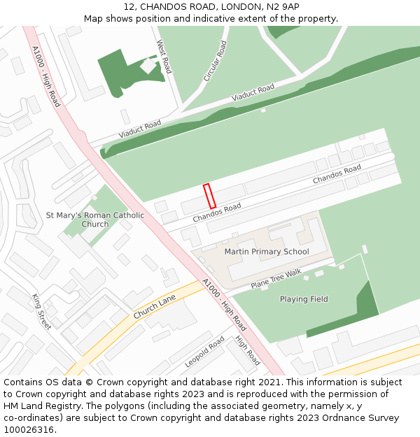 12, CHANDOS ROAD, LONDON, N2 9AP: Location map and indicative extent of plot