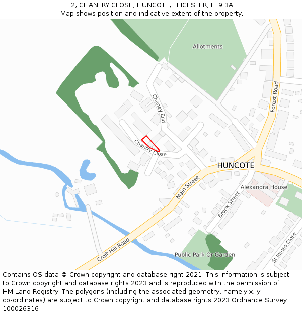 12, CHANTRY CLOSE, HUNCOTE, LEICESTER, LE9 3AE: Location map and indicative extent of plot