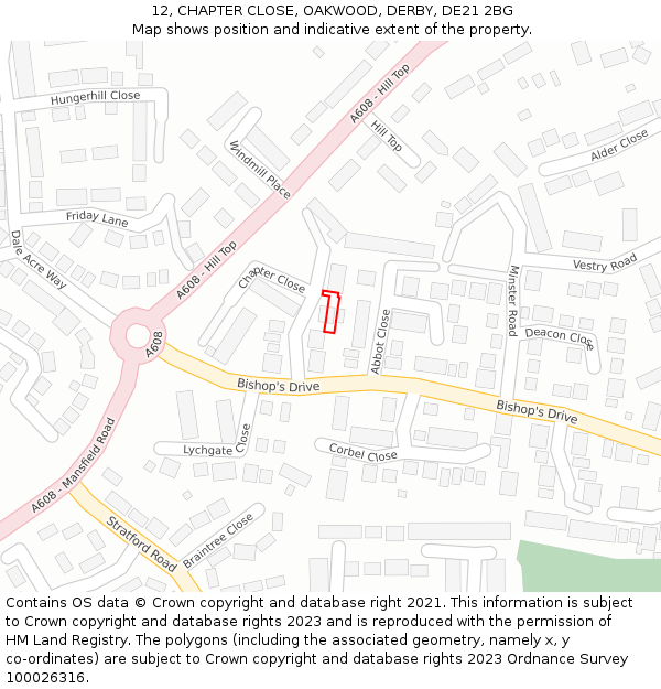 12, CHAPTER CLOSE, OAKWOOD, DERBY, DE21 2BG: Location map and indicative extent of plot