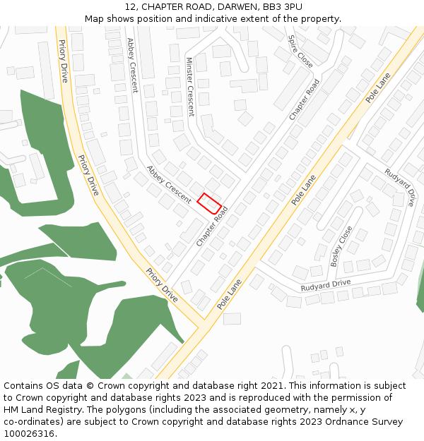 12, CHAPTER ROAD, DARWEN, BB3 3PU: Location map and indicative extent of plot