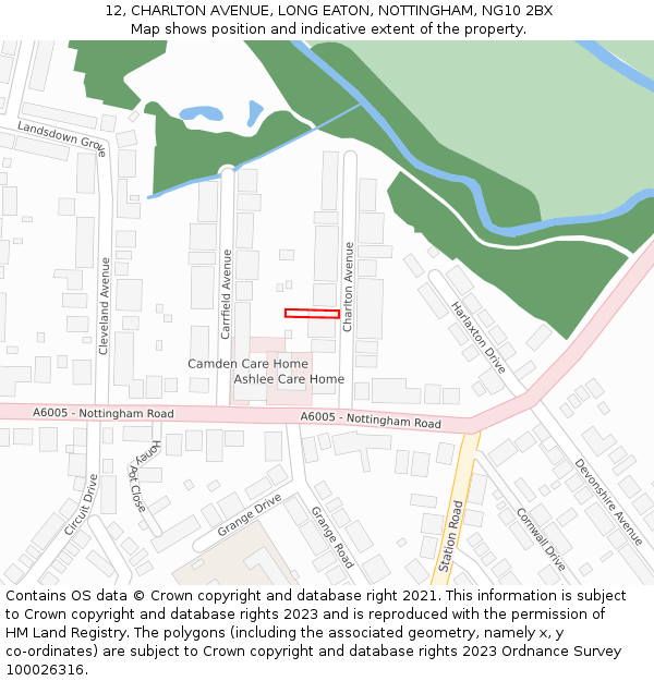 12, CHARLTON AVENUE, LONG EATON, NOTTINGHAM, NG10 2BX: Location map and indicative extent of plot