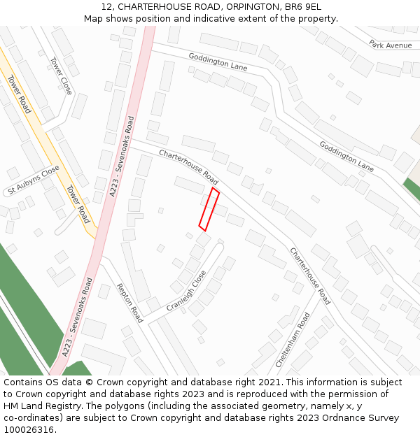 12, CHARTERHOUSE ROAD, ORPINGTON, BR6 9EL: Location map and indicative extent of plot
