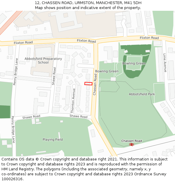12, CHASSEN ROAD, URMSTON, MANCHESTER, M41 5DH: Location map and indicative extent of plot