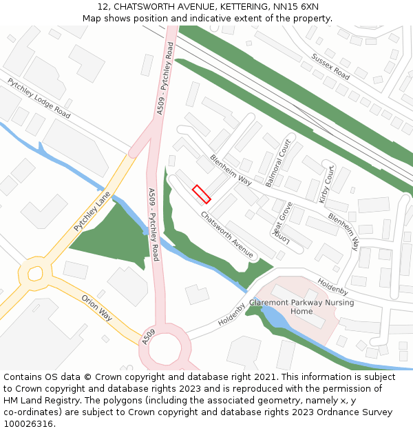 12, CHATSWORTH AVENUE, KETTERING, NN15 6XN: Location map and indicative extent of plot