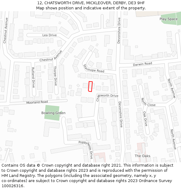 12, CHATSWORTH DRIVE, MICKLEOVER, DERBY, DE3 9HF: Location map and indicative extent of plot