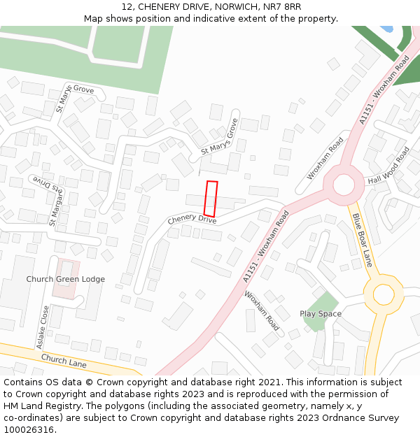 12, CHENERY DRIVE, NORWICH, NR7 8RR: Location map and indicative extent of plot