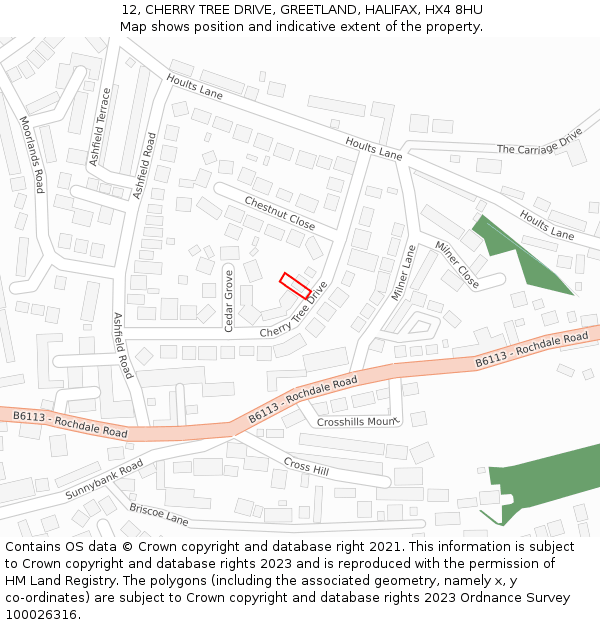 12, CHERRY TREE DRIVE, GREETLAND, HALIFAX, HX4 8HU: Location map and indicative extent of plot