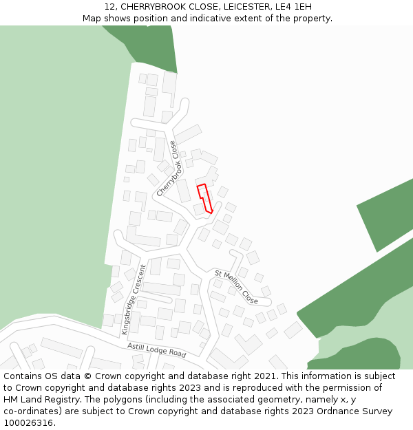 12, CHERRYBROOK CLOSE, LEICESTER, LE4 1EH: Location map and indicative extent of plot