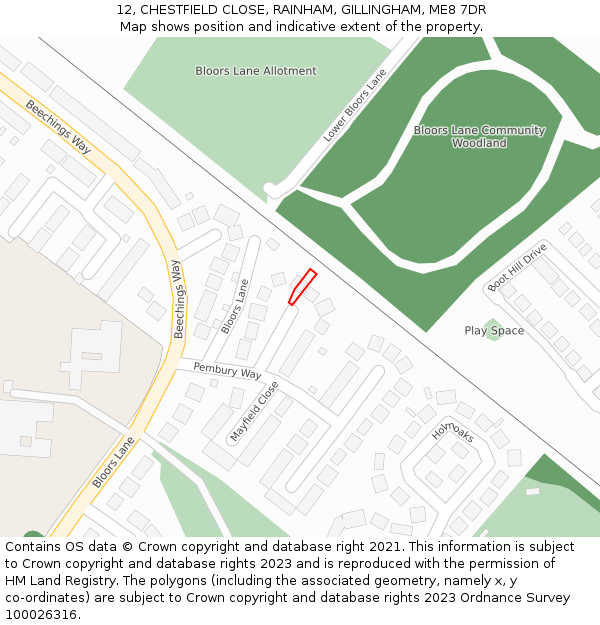 12, CHESTFIELD CLOSE, RAINHAM, GILLINGHAM, ME8 7DR: Location map and indicative extent of plot