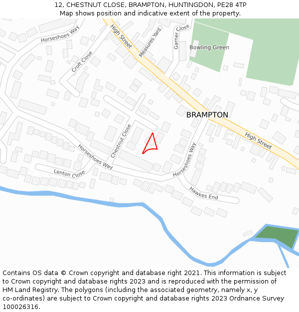 12, CHESTNUT CLOSE, BRAMPTON, HUNTINGDON, PE28 4TP: Location map and indicative extent of plot