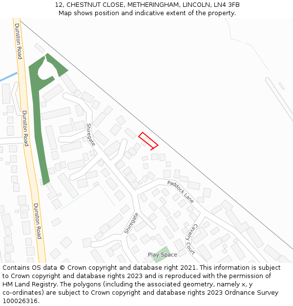12, CHESTNUT CLOSE, METHERINGHAM, LINCOLN, LN4 3FB: Location map and indicative extent of plot