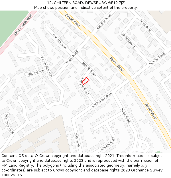 12, CHILTERN ROAD, DEWSBURY, WF12 7JZ: Location map and indicative extent of plot