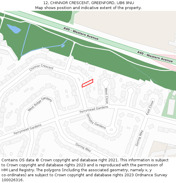 12, CHINNOR CRESCENT, GREENFORD, UB6 9NU: Location map and indicative extent of plot