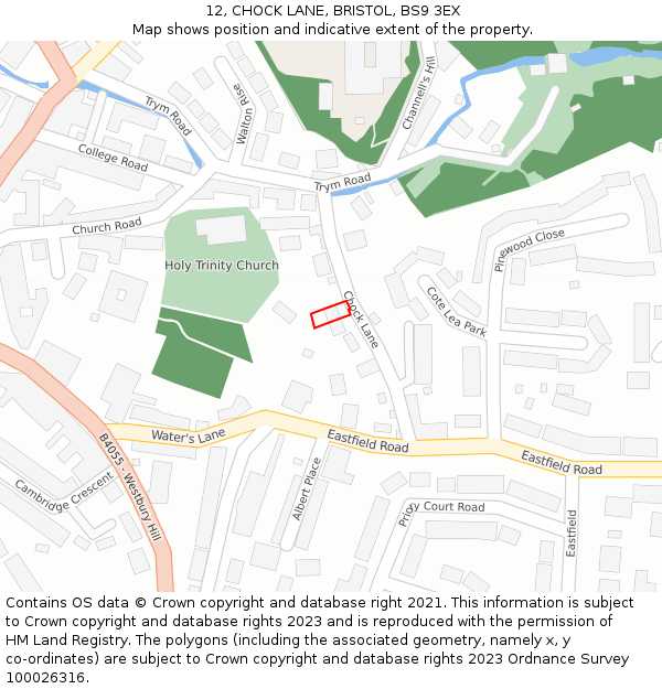 12, CHOCK LANE, BRISTOL, BS9 3EX: Location map and indicative extent of plot