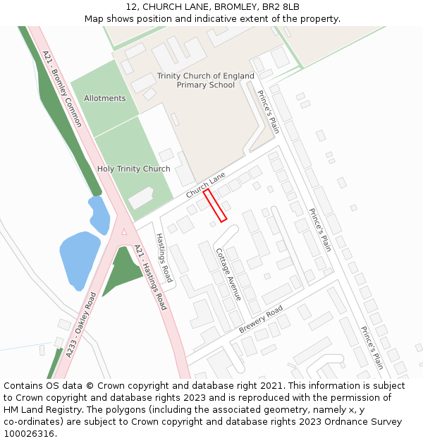 12, CHURCH LANE, BROMLEY, BR2 8LB: Location map and indicative extent of plot