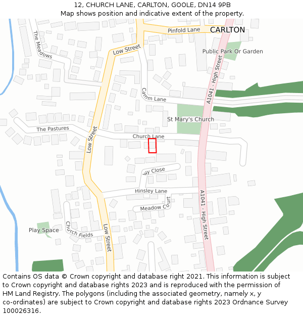 12, CHURCH LANE, CARLTON, GOOLE, DN14 9PB: Location map and indicative extent of plot