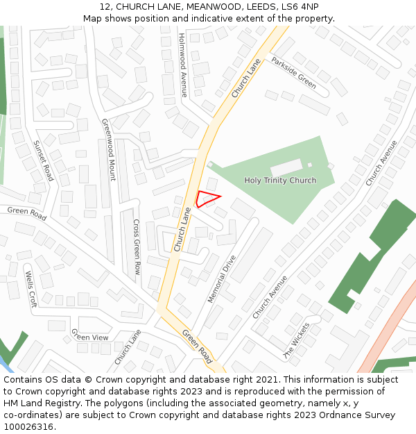 12, CHURCH LANE, MEANWOOD, LEEDS, LS6 4NP: Location map and indicative extent of plot