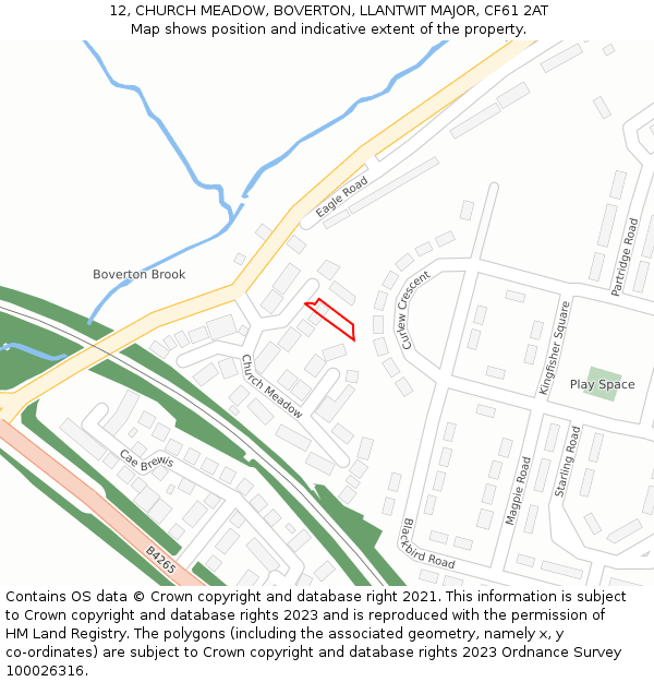 12, CHURCH MEADOW, BOVERTON, LLANTWIT MAJOR, CF61 2AT: Location map and indicative extent of plot