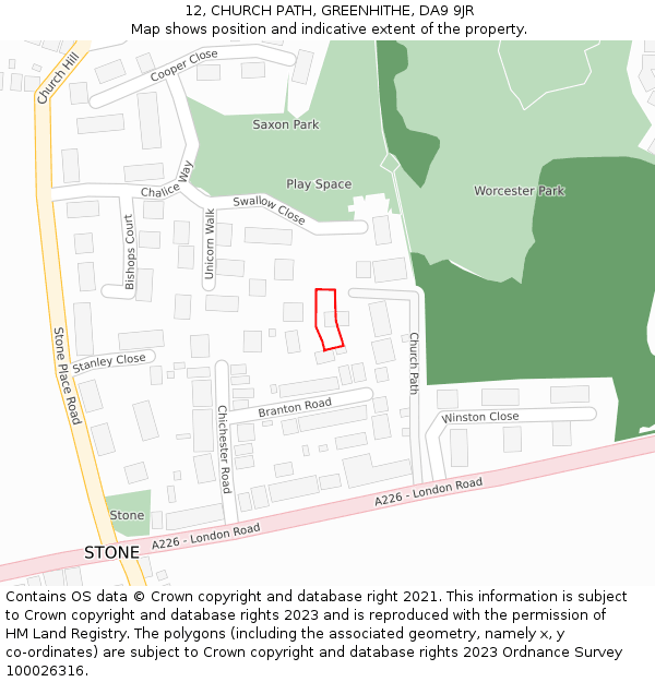 12, CHURCH PATH, GREENHITHE, DA9 9JR: Location map and indicative extent of plot