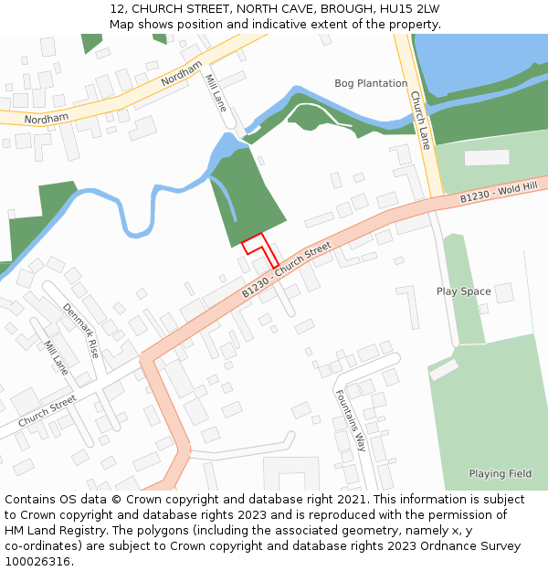 12, CHURCH STREET, NORTH CAVE, BROUGH, HU15 2LW: Location map and indicative extent of plot