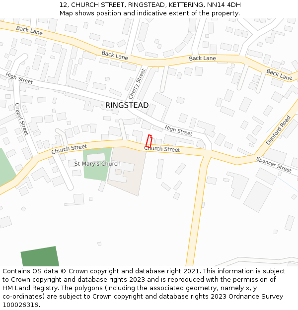12, CHURCH STREET, RINGSTEAD, KETTERING, NN14 4DH: Location map and indicative extent of plot