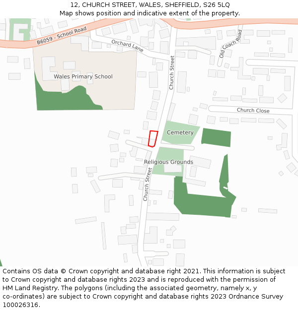 12, CHURCH STREET, WALES, SHEFFIELD, S26 5LQ: Location map and indicative extent of plot