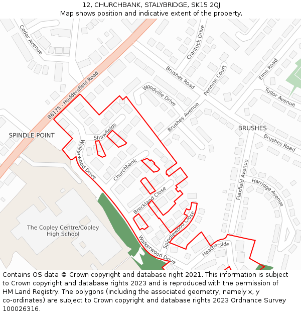 12, CHURCHBANK, STALYBRIDGE, SK15 2QJ: Location map and indicative extent of plot