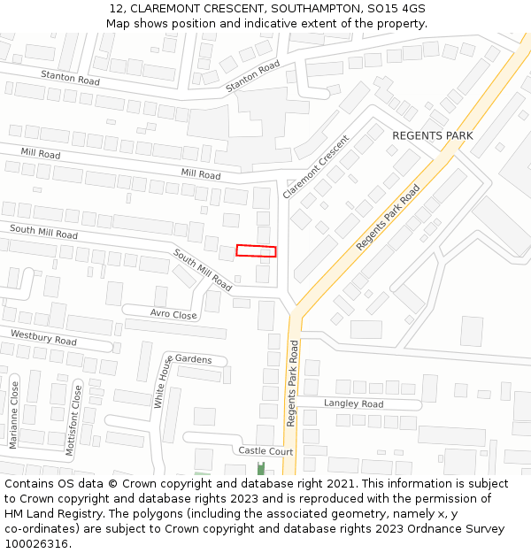 12, CLAREMONT CRESCENT, SOUTHAMPTON, SO15 4GS: Location map and indicative extent of plot