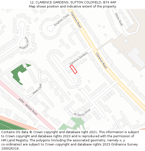 12, CLARENCE GARDENS, SUTTON COLDFIELD, B74 4AP: Location map and indicative extent of plot