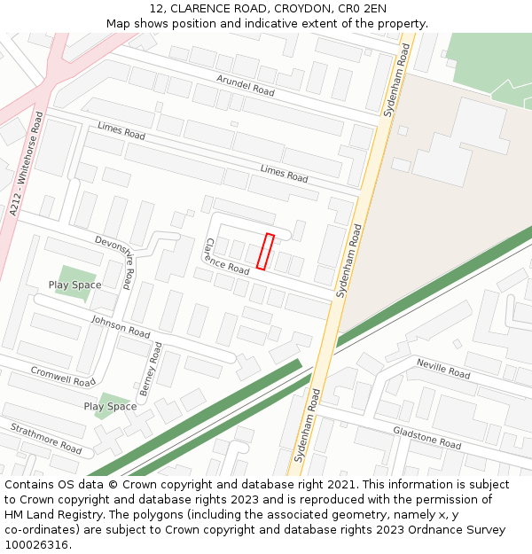 12, CLARENCE ROAD, CROYDON, CR0 2EN: Location map and indicative extent of plot