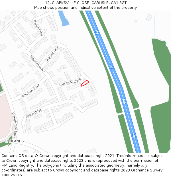 12, CLARKSVILLE CLOSE, CARLISLE, CA1 3GT: Location map and indicative extent of plot