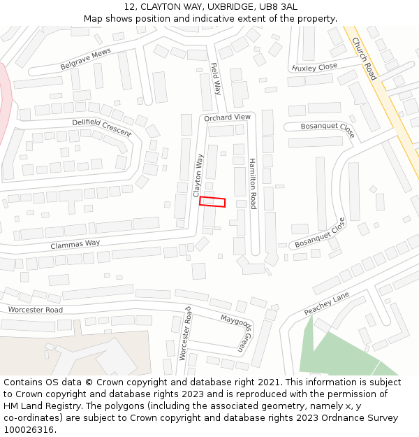 12, CLAYTON WAY, UXBRIDGE, UB8 3AL: Location map and indicative extent of plot