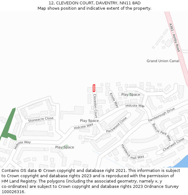 12, CLEVEDON COURT, DAVENTRY, NN11 8AD: Location map and indicative extent of plot