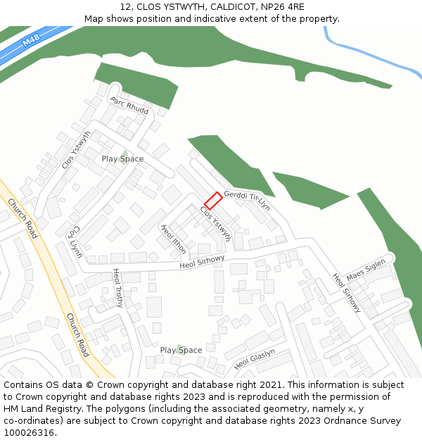 12, CLOS YSTWYTH, CALDICOT, NP26 4RE: Location map and indicative extent of plot