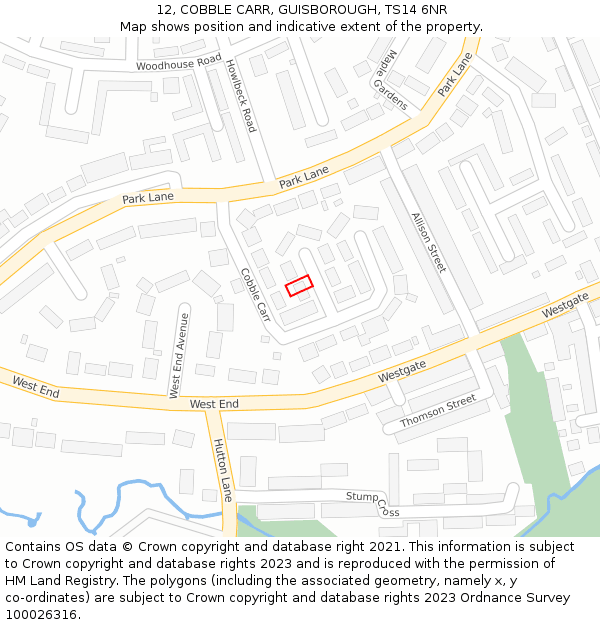 12, COBBLE CARR, GUISBOROUGH, TS14 6NR: Location map and indicative extent of plot