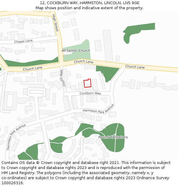 12, COCKBURN WAY, HARMSTON, LINCOLN, LN5 9GE: Location map and indicative extent of plot