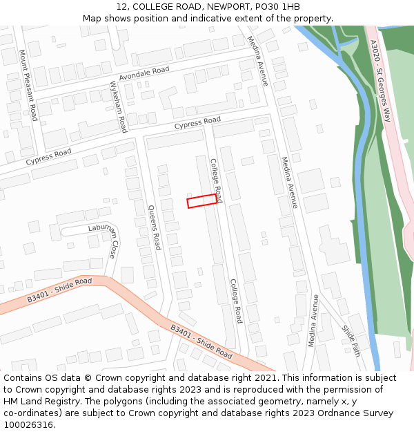 12, COLLEGE ROAD, NEWPORT, PO30 1HB: Location map and indicative extent of plot