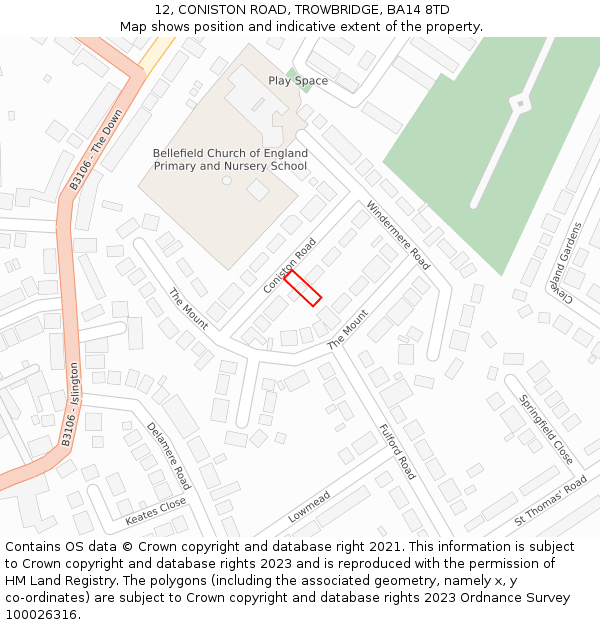 12, CONISTON ROAD, TROWBRIDGE, BA14 8TD: Location map and indicative extent of plot