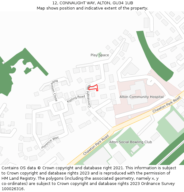 12, CONNAUGHT WAY, ALTON, GU34 1UB: Location map and indicative extent of plot