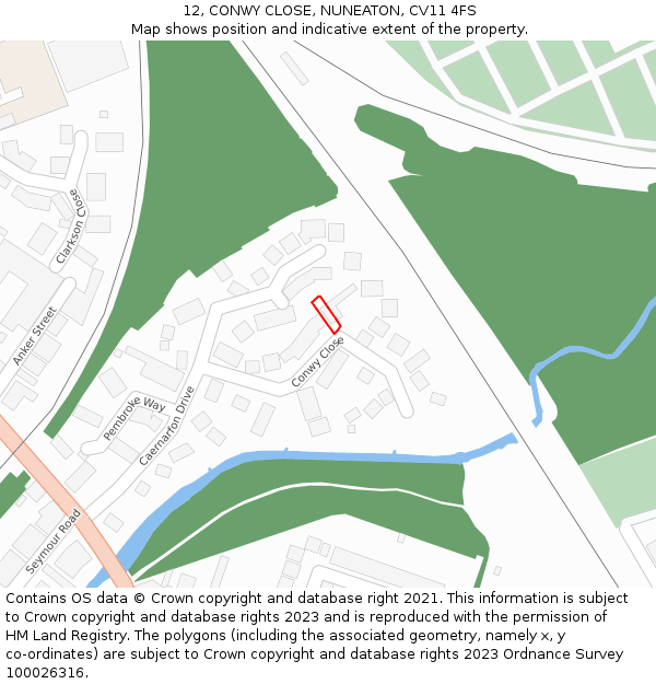 12, CONWY CLOSE, NUNEATON, CV11 4FS: Location map and indicative extent of plot