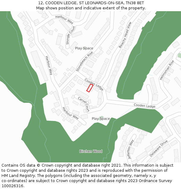 12, COODEN LEDGE, ST LEONARDS-ON-SEA, TN38 8ET: Location map and indicative extent of plot