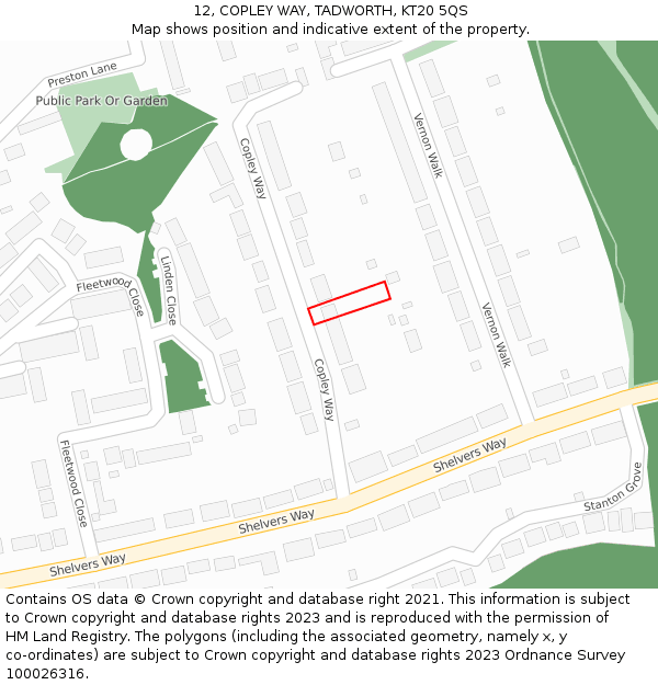 12, COPLEY WAY, TADWORTH, KT20 5QS: Location map and indicative extent of plot