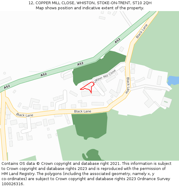 12, COPPER MILL CLOSE, WHISTON, STOKE-ON-TRENT, ST10 2QH: Location map and indicative extent of plot